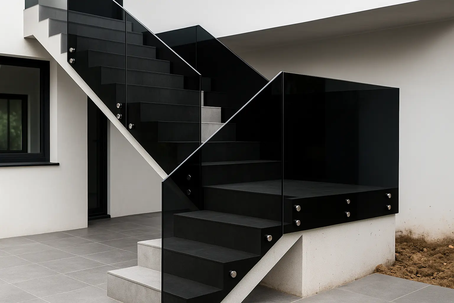 Glass staircase railing installation